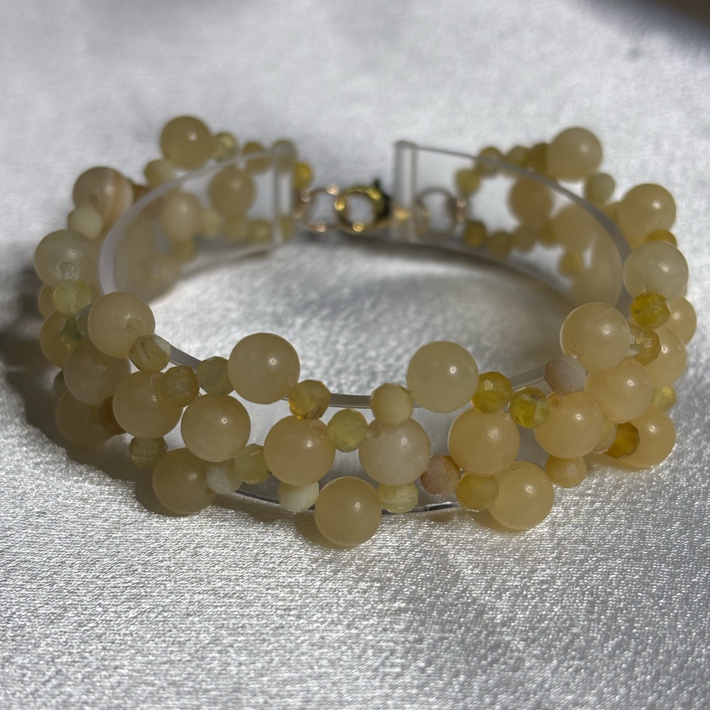 Hand Crafted Beaded Bracelet Yellow Jade And Opal Stones 7.5 Inches